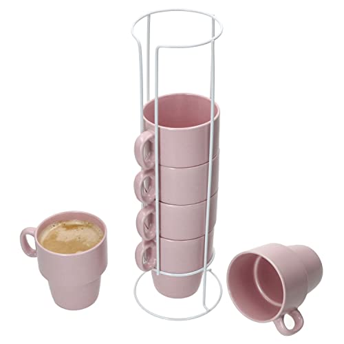 MamboCat Stata Lot de 6 tasses à café roses empilables en porcelaine I 250 ml I anse pour café, thé, cacao, cappuccino et latte macchiato