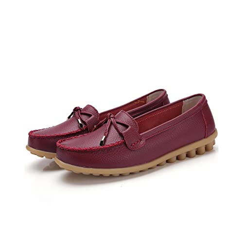 Image of Momuk Women's Penny Loafers Leather Driving Moccasins Slip On Boat Shoes Fashion Comfort Flats