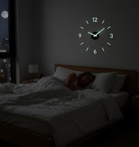 Image of cozyloom Radium Simple Wall Clock - Minimalist Modern Analog Timepiece with Glow-in-Dark Radium Markers &, Office, Living Room & Bedroom Decor (60x60cm)