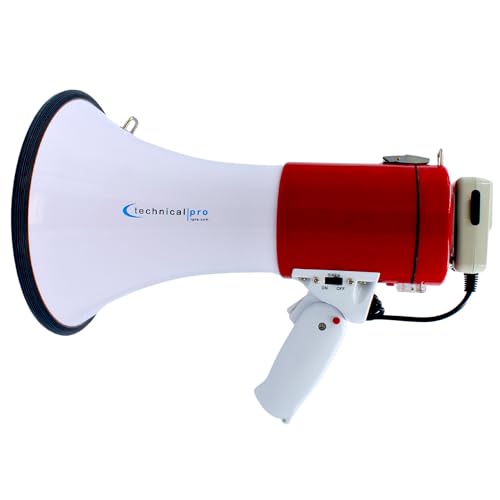 Technical Pro Portable 75-Watts 800M-1000M Range Megaphone Bullhorn Speaker with Strap, Siren, & Volume Control, Good for Trainers, Camping, Coaches, Cheer Leaders (Red)