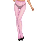 BCRHOK 1 Pezzo Collant a Rete Strass Rosa per Donna, Calze Vita Alta Scintillanti,per Festa, Ballo, Cosplay, Festival Musicale