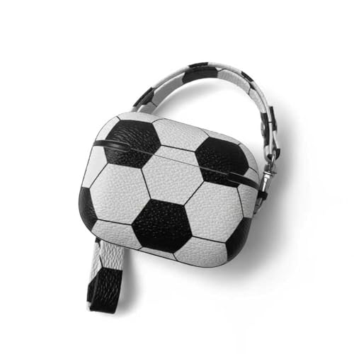 Image of Leather Soccer Sport Ball Hard Case Compatible with AirPods 4 (4th Generation), Shockproof Protective Cover with Soccer Lanyard, Front LED Visible Earbud Case for Men Women