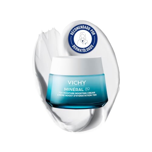 Vichy Crema Potenciadora Hidratante Ligera, Para Pieles Sensibles, Fortalece la Barrera de Hidratación durante 72 Horas, Enriquecida con Ácido Hialurónico y Escualeno, Sin Sulfatos, Minéral 89, 50 ml
