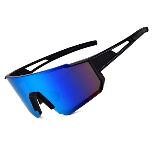 GLARDEFE Sports Baseball Sunglasses UV400 Black/Blue Mirror
