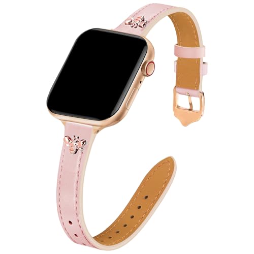 Image of JR.DM Slim Leather Bands Compatible with Apple Watch Band 38mm 40mm 41mm 42mm 44mm 45mm 46mm 49mm, Genuine Leather Band with Charms, Feminine Design for Iwatch Ultra SE Series 11 10 9 8 7 6 5 4 3 2 1