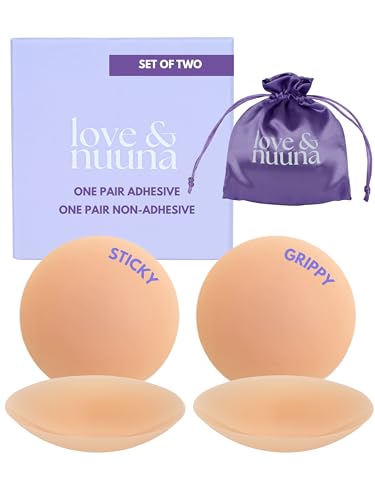 love & nuuna Adhesive & Non-Adhesive Nipple Covers Two Pairs - Sticky & Grippy Nipple Cakes - Reusable & Waterproof Pasties