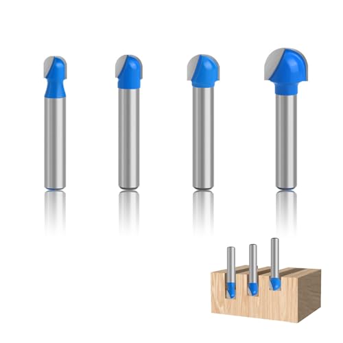KLEHOPE Fraises à Gorge 4 Pièces Fraise à Chanfreiner en Carbure, Fraise Defonceuse, Couteaux Chanfreiner Double Tranchant, Quatre Tailles, Couteaux Alliage, pour Projets Menuiserie