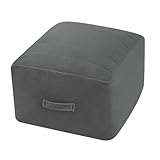 MeMoreCool Square Stuffed Pouf Ottoman Foot Rest, Floor Pouf Foot Stool with Foam Chunk Filling, Soft Stuffed Ottoman Footrest for Living Room, Dark Grey