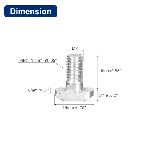QUARKZMAN 40 Stück Hammerkopfschrauben M8x16mm T-Nut-Fallbolzen, Kohlenstoffstahl vernickelt Hammerkopf T-Bolzen T-Form Stud Schiebeschraube T Schrauben für 45er Aluminiumprofil