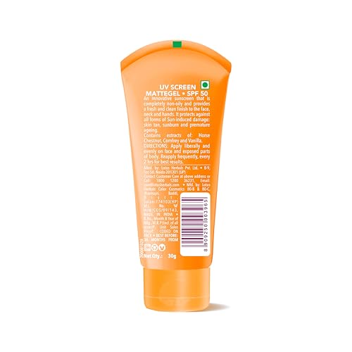Image of Lotus Herbals Safe Sun UV Screen Matte Gel Sunscreen SPF 50 PA+++ | In Vivo Tested | Broad Spectrum UV Protection | Matte Finish | No White Cast | Normal to Oily Skin | For Women and Men | Paraben & Cruelty Free | 30g