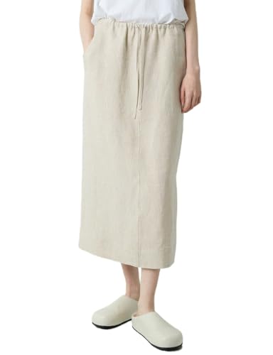 IDEALSANXUN Linen Skirts for Women Spring Summer Casual Trendy Elastic High Waisted Cotton Midi Skirt with Pockets