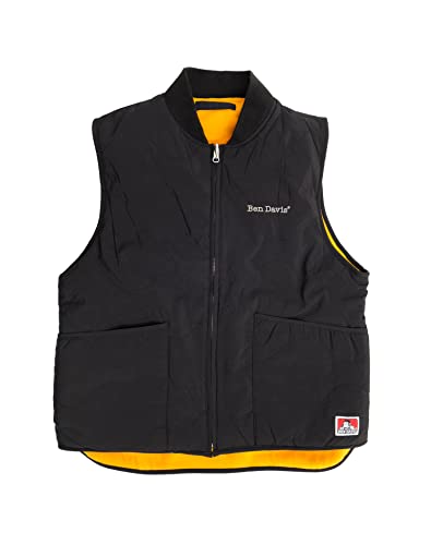 BEN DAVIS フリース ベスト リバーシブル メンズ ベンデイビス 2WAY ナイロン キルティング ジップ フリースベスト (Mサイズ, ブラック)