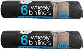 2 Pack Of 6 Wheelie Bin Extra Large Liners 300L Black Dustbin Rubbish Tip Refuse Sacks Waste Garbage Thick Big Bags Super Strong Heavy Duty