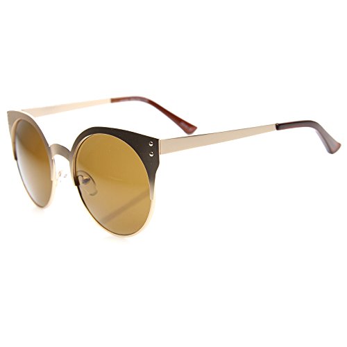 zeroUV Women's Metal Half Frame Round Cat Eye Sunglasses 50mm3