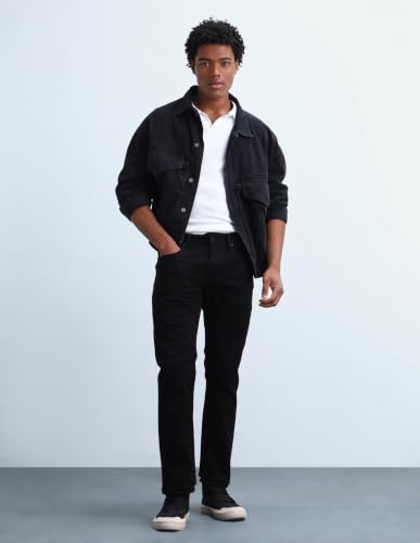 Image of Flying Machine Men's Slim Straight Fit Jeans| Solid | Mid Rise | Stretchable | Jeans for Man