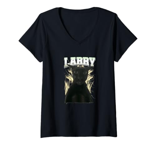 Womens Funny Evil Larry Cat Dank Brainrot Meme Gifts, Cat Meme V-Neck T-Shirt