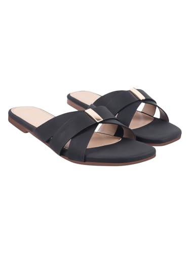 NZS Women's BlackStylish Flat Sandals | Comfortable for Casual, Party & Office Footwear-EU36