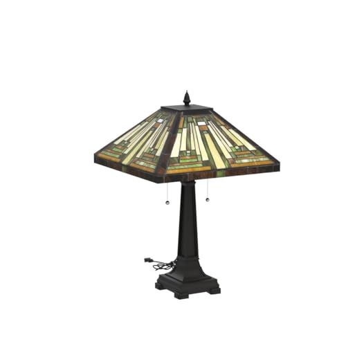 Capulina CL168801TL Tiffany Style Table Lamp Mission Style Tiffany Lamp 2-Light 16X16X24 Inches Amber Brown Stained Glass Desk Lamp Decor thumb #3