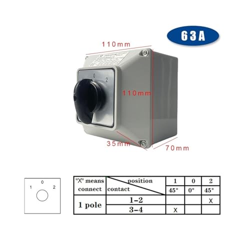 Conmutador rotativo LW26-63A interruptor de cambio 63A 690V con caja estanca 1P 2