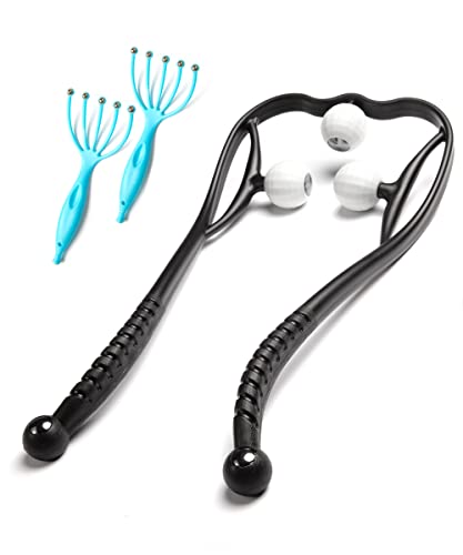 Atncsme Manual Neck Massager Handheld Shiatsu Deep Tissue Dual Trigger Point Back and Shoulder Manual Massage Tool for Relieve Muscle Pain and Tension Buy Now to Get Free Scalp Massager