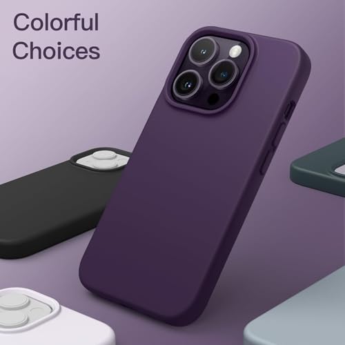 Image of Elzzi Compatible with iPhone 14 PRO Case, Liquid Silicone Case, Full Body Protective Cover, Shockproof, Slim Phone Case, Anti-Scratch Soft Microfiber Lining, 6.1 inch - (Deep Purple)
