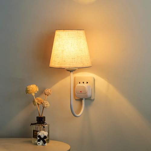 Lámparas de pared LED 9W con enchufe interruptor y pantalla de tela regulable 8