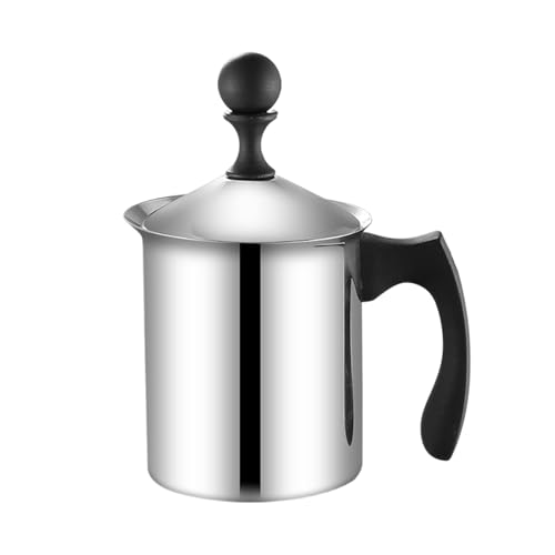 Espumador de leche manual de acero inoxidable, 400 ml, 800 ml, bomba de mano con pantalla de filtro, espumador de leche manual, espumador de café de doble malla, jarra de espuma de leche de mano para