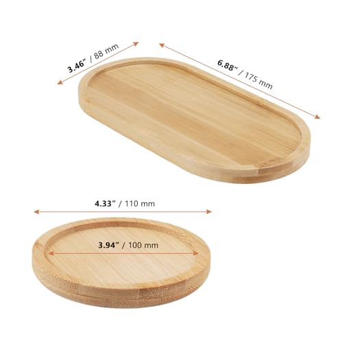CHUENHEI 20 Stück Deko Holz Untersetzer Set, 10cm Holz Untersetzer Rund und Bambus Untersetzer Oval 17,5x8,8 cm, Bambus Tablett Klein Holzuntersetzer für Gläser, Getränke, Tassen, Kerzenteller