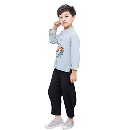 Huicai Traje Hanfu para Niños Estilo Chino De Verano Línea De Algodón Bordado Retro Traje Cómodo Y Suave para Niños Traje Tradicional
