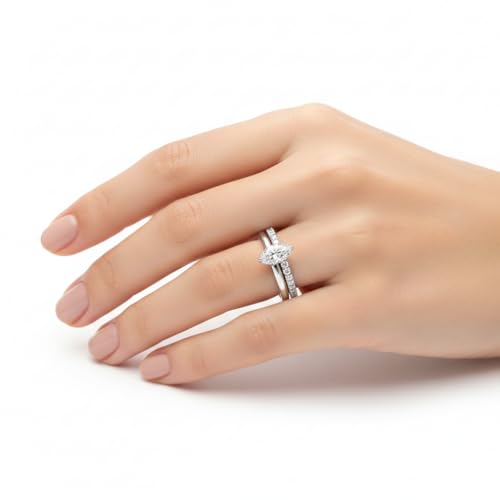 Image of Choose Your Gemstone Three Quarter Diamond CZ Gallery Bridal Ring Set 925 Sterling Silver Marquise Shape Wedding Ring Sets for WomenUS Size 4 to 12