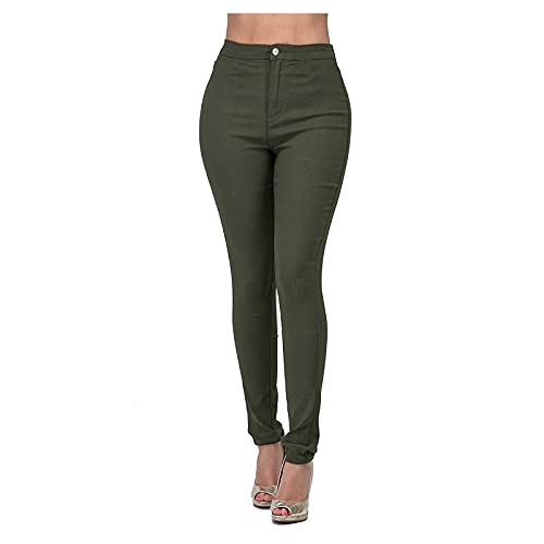 SHOBDW Liquidación Venta Pantalon Mujer Cintura Alta Clásico Vaqueros Jeans Pantalón Ajustado Denim Pantalones Elásticos con Bolsillos 2022 Nuevo(Verde,L)