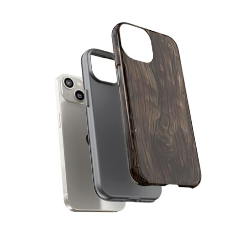 Coque rigide iPhone 14 texture bois marron foncé finition brillante