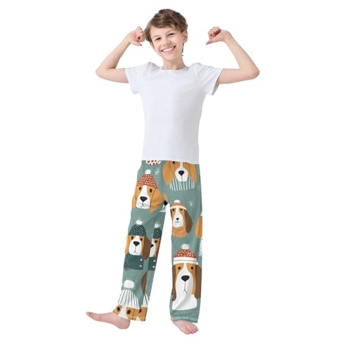 ZZXXB Winter Beagles Print Boys Long Pants Soft Trousers Elastic Waist Kids Lounge Bottoms with Pockets S-XL3