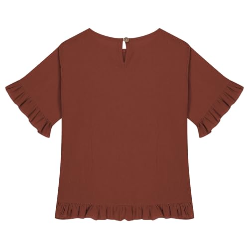Girls Cotton Linen Cropped Tops Ruffle Elbow Sleeve Blouse Oversized T-Shirt Elegant Blouse Crewneck Tees Cute T-Shirt4