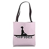 SUP Stand up Paddling with a Yoga Pose Sukhasana Tote Bag