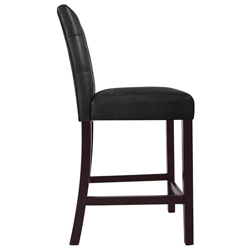 Image of HomePop Button Tufted Counter Stool, 24-Inch, Matt Black Faux Leather (Set of 2)