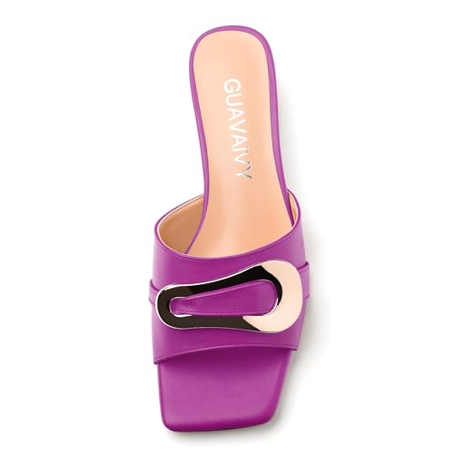 Women's Low Heel Slide Sandals - Square Open Toe with Gold Hardware, Comfortable Work & Party Shoes for Everyday Essential3