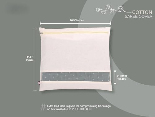 Image of RNTR Cotton Saree Bags /Covers For Storage Set Of - 6 Big Size Single (16 X 14 Inches) With Zip Closure For Clothes Bags And Wardrobe Organizer With Transparent Mesh Window, Beige