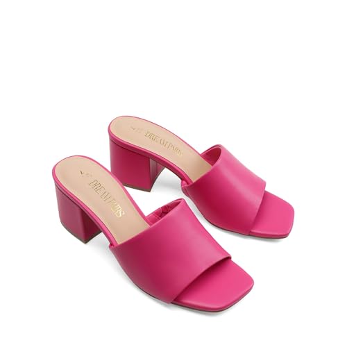 Image of DREAM PAIRS Women's Square Open Toe Heels Sandals Low Block Chunky Heeled Sandals Slide Sandals Slip on Comfortable Casual Pumps Shoes