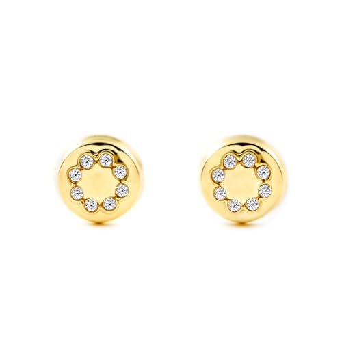 Pendientes de oro de 9 kts redondos con circonitas para bebe y niña Mondepetit