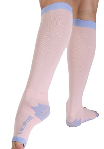 Lace Poet Knee-High Yoga/Sleep Compression Toeless Socks (Pink, Medium)