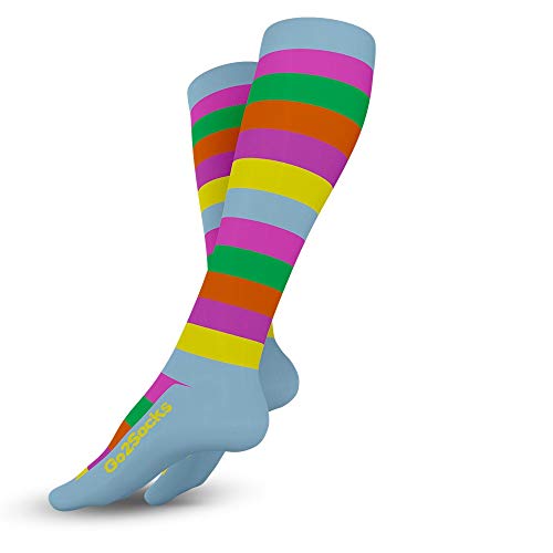 Go2Socks Compression Socks for Men Women Nurses Runners 20-30mmHg Medical Stocking Athletic (Stripes, L)