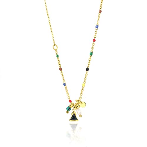 Collier perles bohème en pierre naturelle et acier inoxydable pour femme