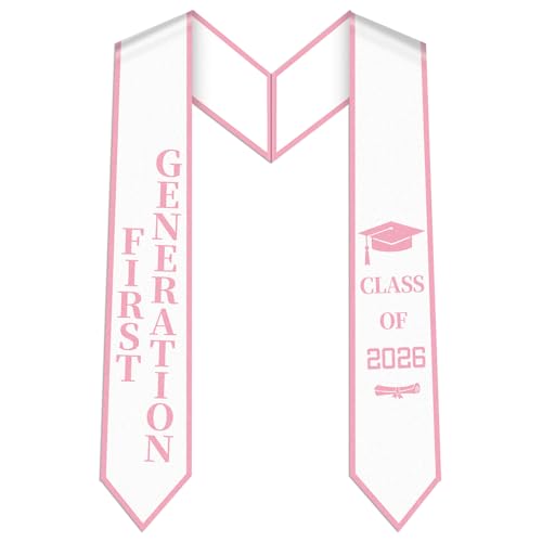 cosmisun First Generation Graduation Stole - Class of 2026 Pink Graduation Sash Honor Grad Stoles Sashes Gifts for Adult High School College Academic Students Graduates 40 Inches