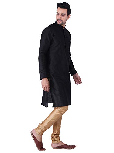 Image of HUZUR Men's Silk Solid Straight Long Kurta Pyjama Set| Ethnic Wear