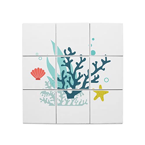 Carreaux céramique corail 20x20 cm | Lot de 9 fresque murale exotique 60x60 cm
