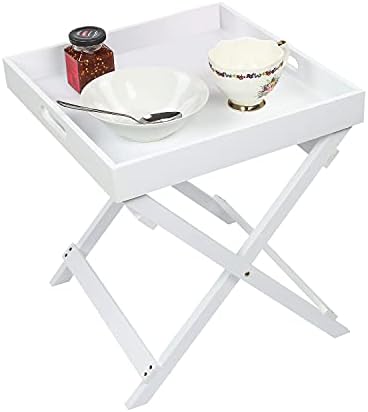 Taylor & Brown Wooden Folding Butler Tray Tables Portable Breakfast Dinner Serving Tray Side End Table for Living Room Hallway Bedroom Garden Terrace Balcony (White)