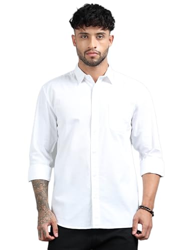 Image of Men Slim Fit Solid Spread Collar Casual Shirt