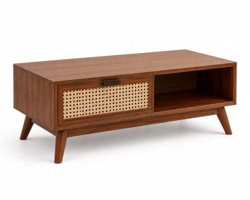 Image of Solid Sheesham Wood Coffee Table for Living Room Home | Wooden Center Teapoy Table with Drawer Storage for Office and Hotels (Natural Finish)