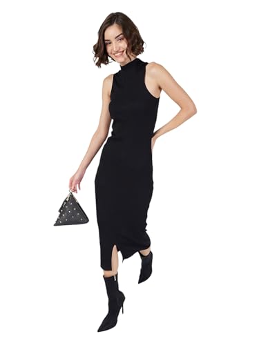 Image of Sassafras Women Rib Turtle Neck Sleeveless Midi Dress